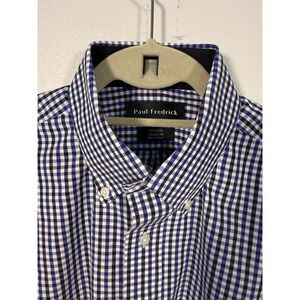 Paul Frederick Button Down Shirt L/S Blue  Plaid‎ Classic Fit 15 1/2x33 PF03